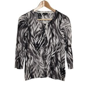 Talbots Petites Size Small Black and White Abstract Design Button Up Cardigan